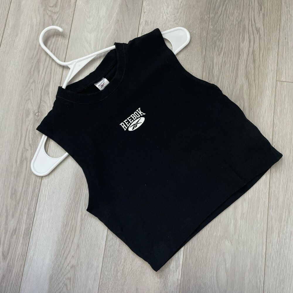 Reebok Tank Top embroidered crop womens Black (small) sporty athleisure casual
